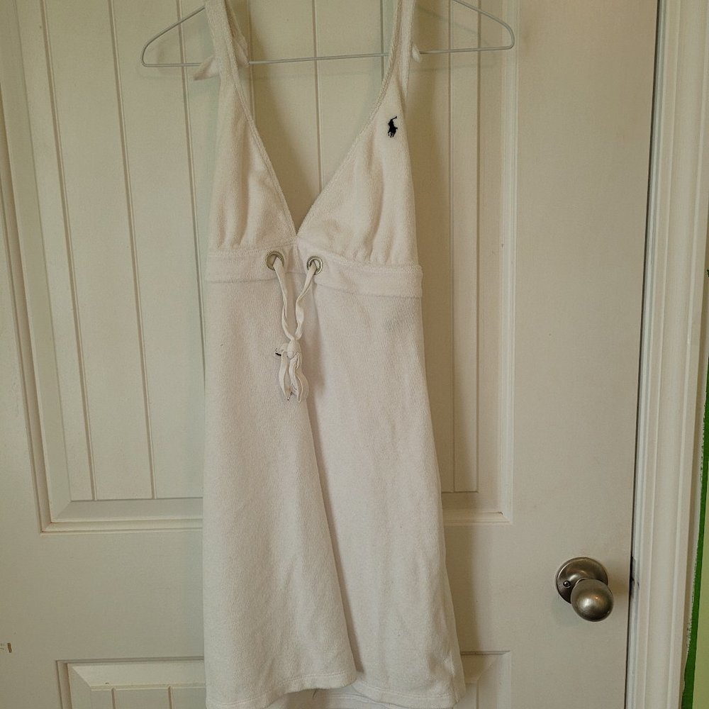 RALPH LAUREN Terrycloth Halterneck Swimsuit Coverup with Waist Drawstring